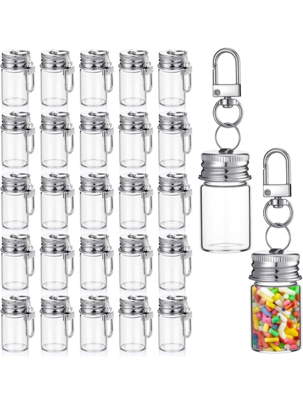 36 Mini Glass Spice Bottles Keychain Set - 7ml Seasoning Containers for Travel